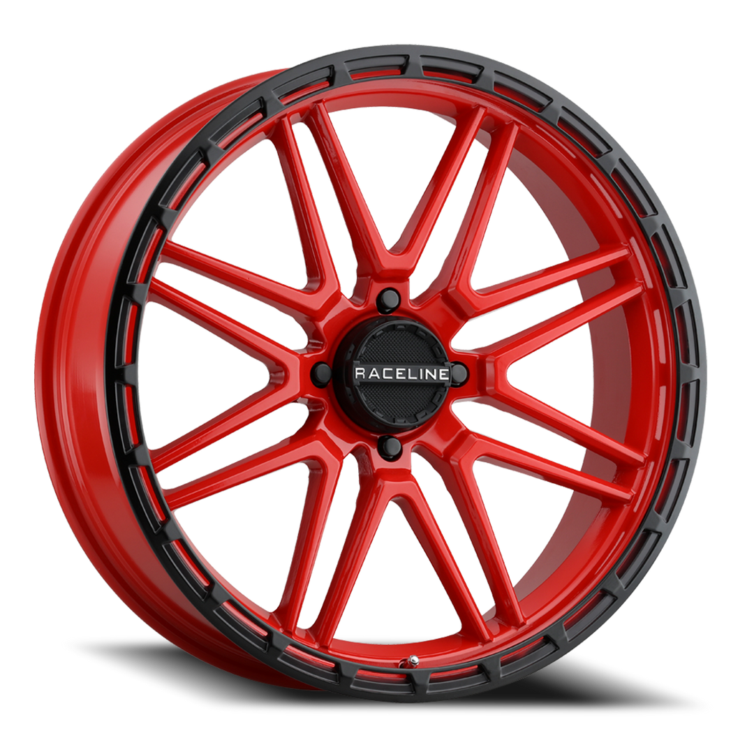 Raceline Krank XL UTV A11R 18x7 4 on 137 Red Satin Black Bead Ring