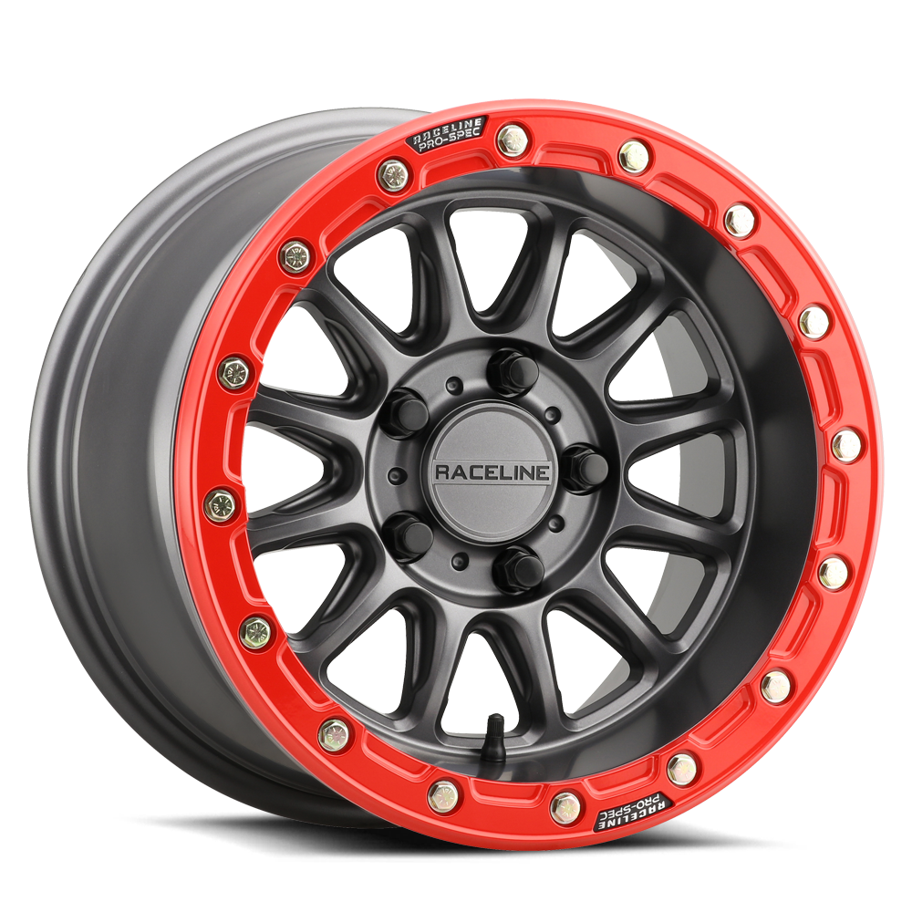 Raceline Alpha Beadlock UTV A14GR 15x7 4 on 156 +10 Offset Satin Gunmetal Red Beadlock Ring