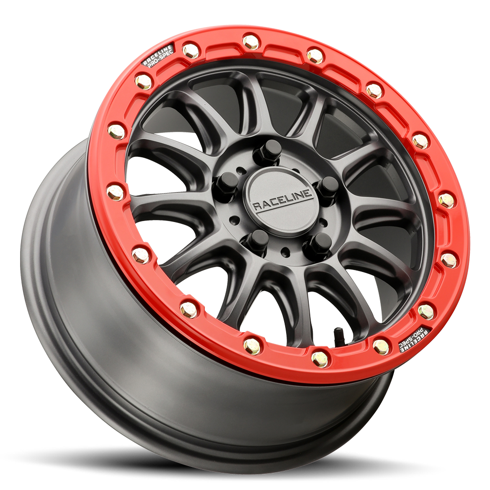 Raceline Alpha Beadlock UTV A14GR 15x7 4 on 156 +10 Offset Satin Gunmetal Red Beadlock Ring