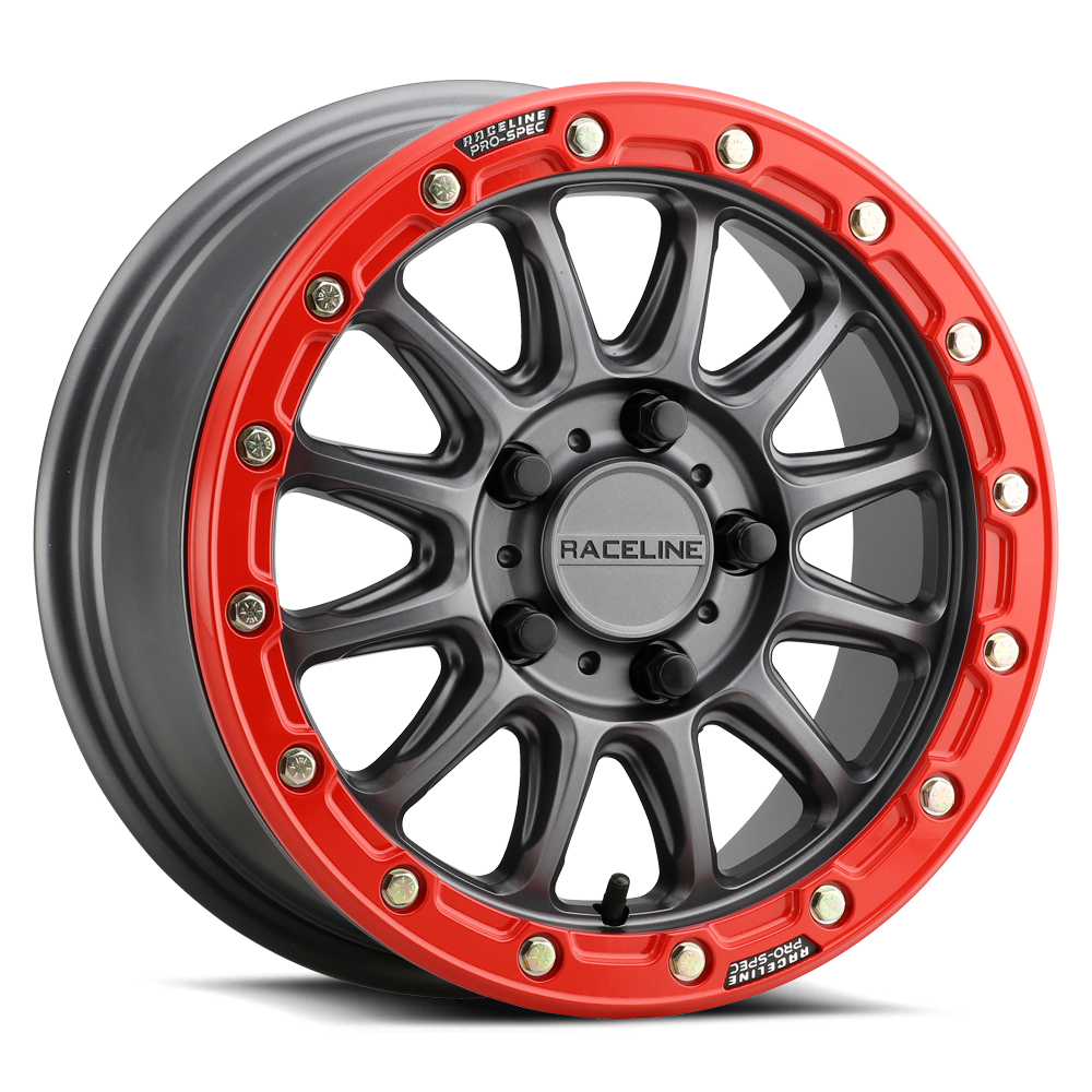 Raceline Alpha Beadlock UTV A14GR 15x7 4 on 137 +10 Offset Satin Gunmetal Red Beadlock Ring