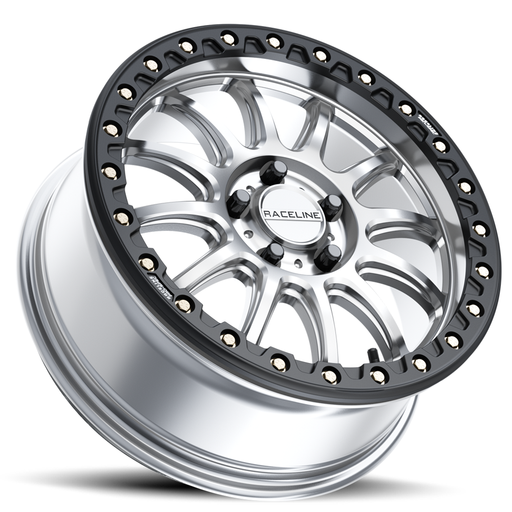 Raceline Alpha Beadlock UTV A14SB 17x7 5 on 114.3 +25 Offset Hyper Silver Black Beadlock Ring