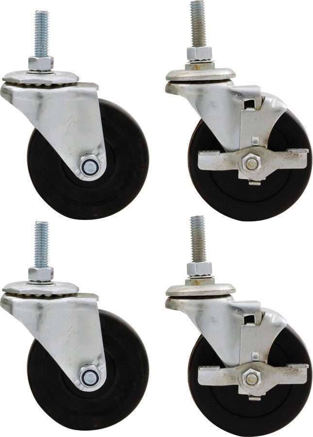 Allstar Engine Cradle Casters Standard Duty 3/8" Studs Locking 3" Wheels Rubber / Steel Set of 4 ALL10163