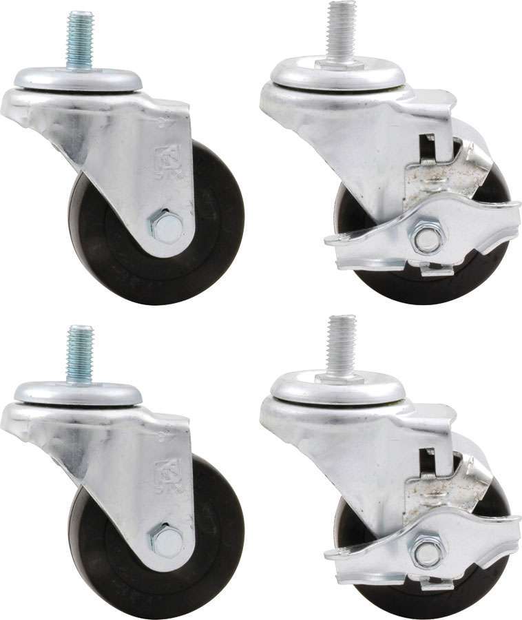 Allstar Engine Cradle Casters Heavy Duty 1/2" Studs Locking 3" Wheels Rubber / Steel Set of 4 ALL10165