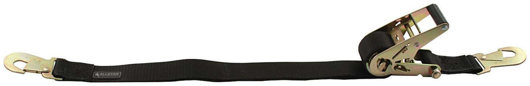 Allstar Ratchet Tie Down 2" Wide 8 ft 1660 lb Capacity Flat Snap Hooks Nylon Webbing Black ALL10184