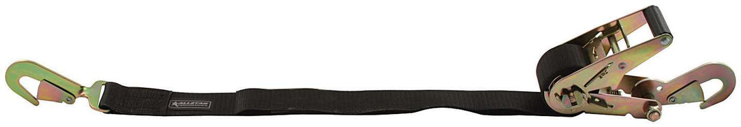 Allstar Ratchet Tie Down 2" Wide 8 ft 1660 lb Capacity Direct Snap Hooks Nylon Webbing Black ALL10188