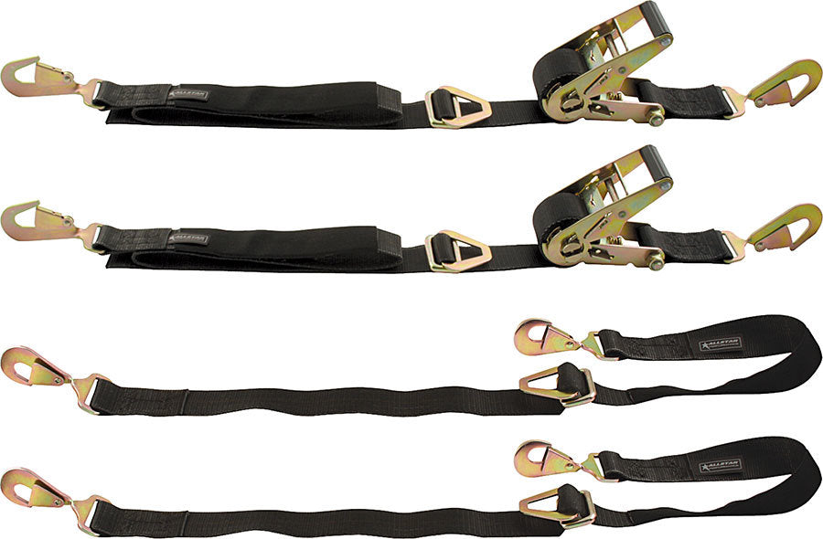 Allstar Ratchet Tie Down 2" Wide 2 Tie Downs / Axle Straps Twisted Snap Hooks Nylon Webbing Kit ALL10209
