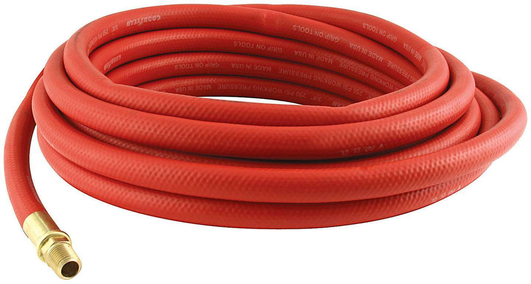 Allstar Air Hose 0.375" ID 25 ft Fittings Included Rubber / Brass Red ALL10526