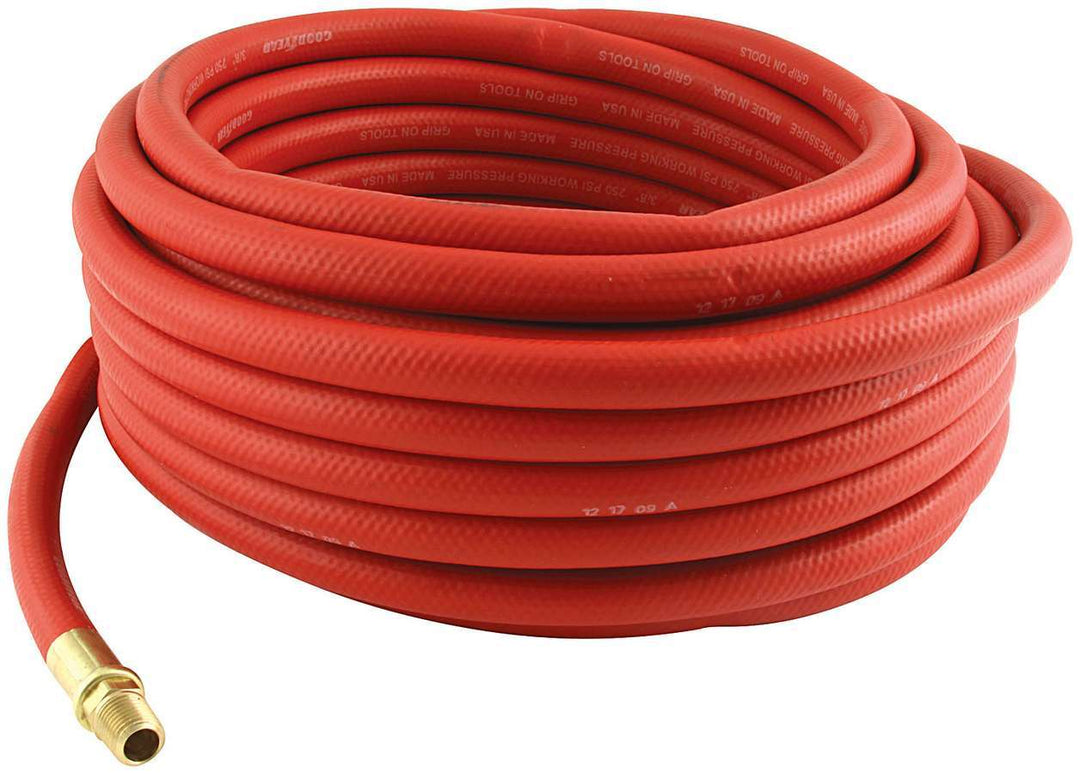 Allstar Air Hose 0.375" ID 50 ft Fittings Included Rubber / Brass Red ALL10527