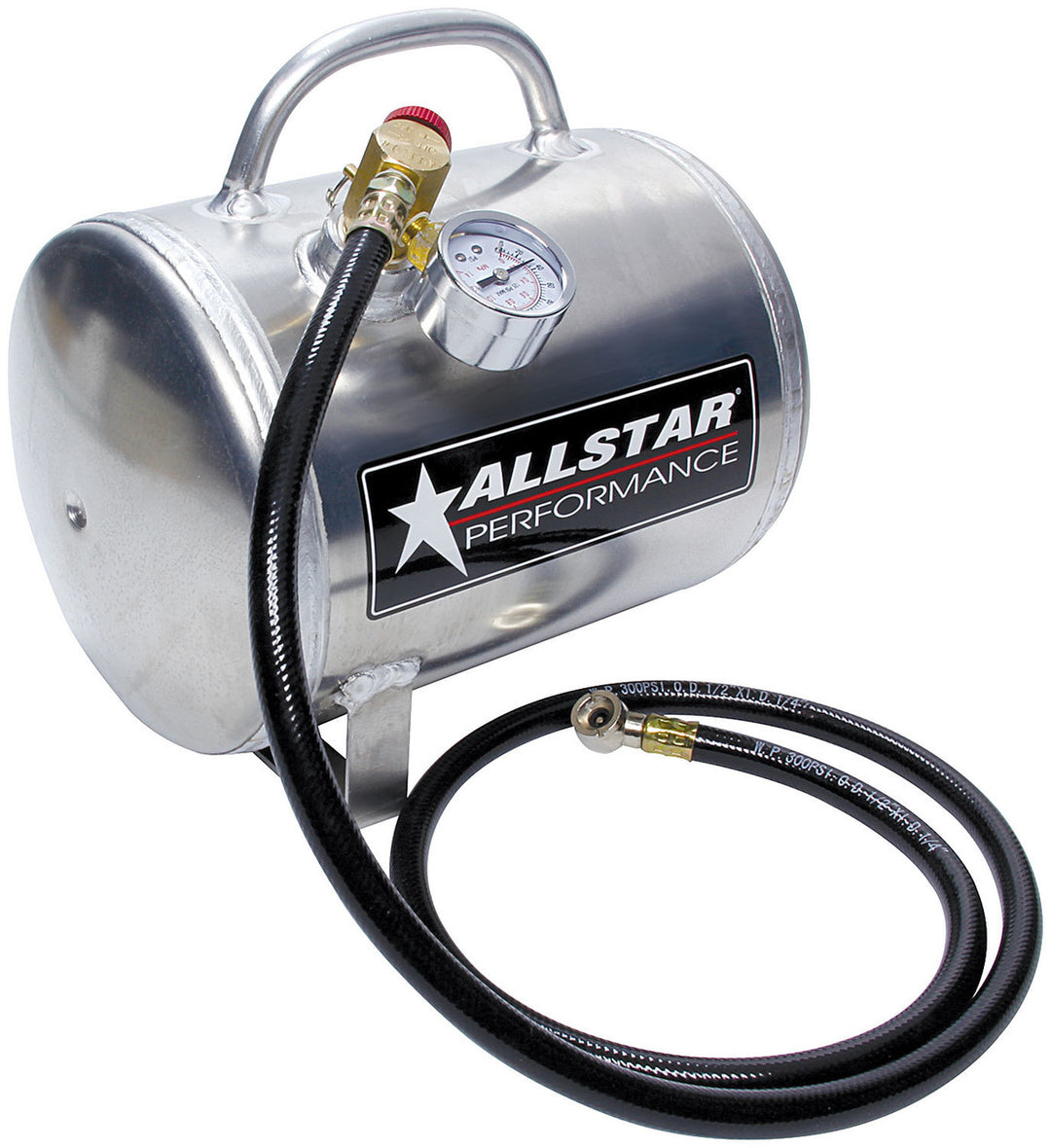 Allstar Compressed Air Tank Portable 1.5 gal 7" Diameter 10" Hose Included Aluminum Polished ALL10531