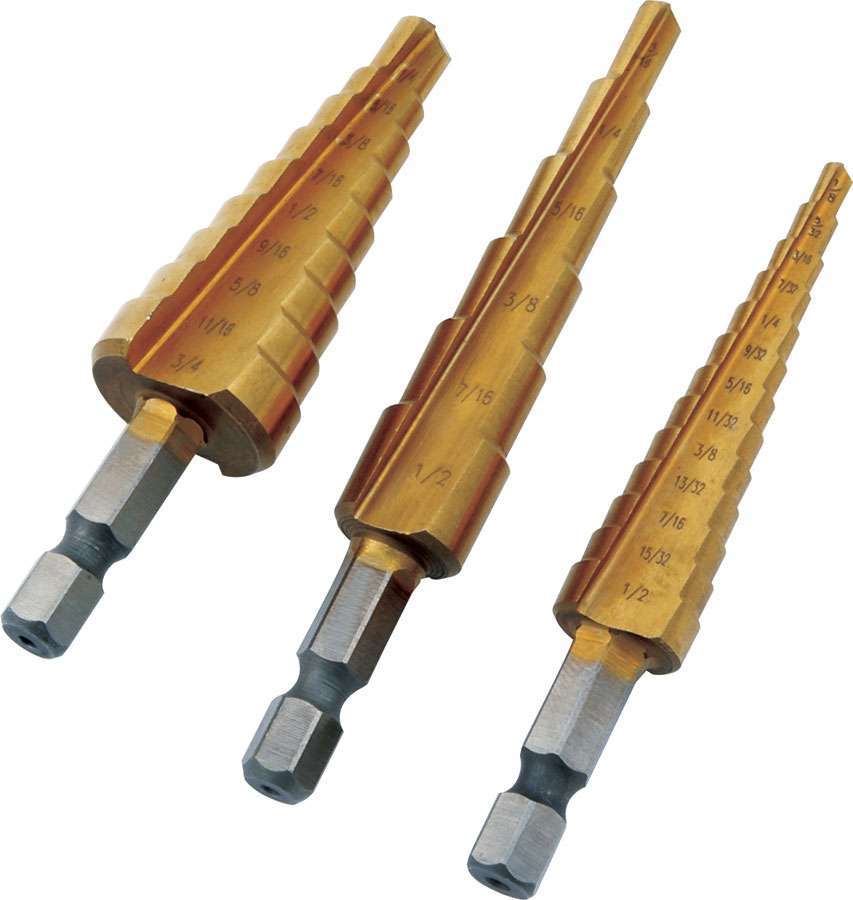 Allstar Drill Bit Step 3/16 to 1/2" 1/4 to 3/4" 1/8 to 1/2" 1/4" Hex Shank Steel Titanium Kit ALL11040