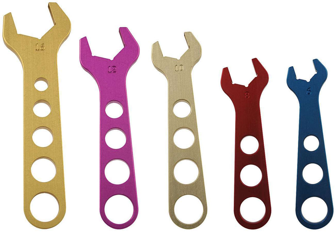 Allstar AN Wrench Set Single End 5 Piece 6 AN to 16 AN Aluminum Multi Color Anodized Kit ALL11100
