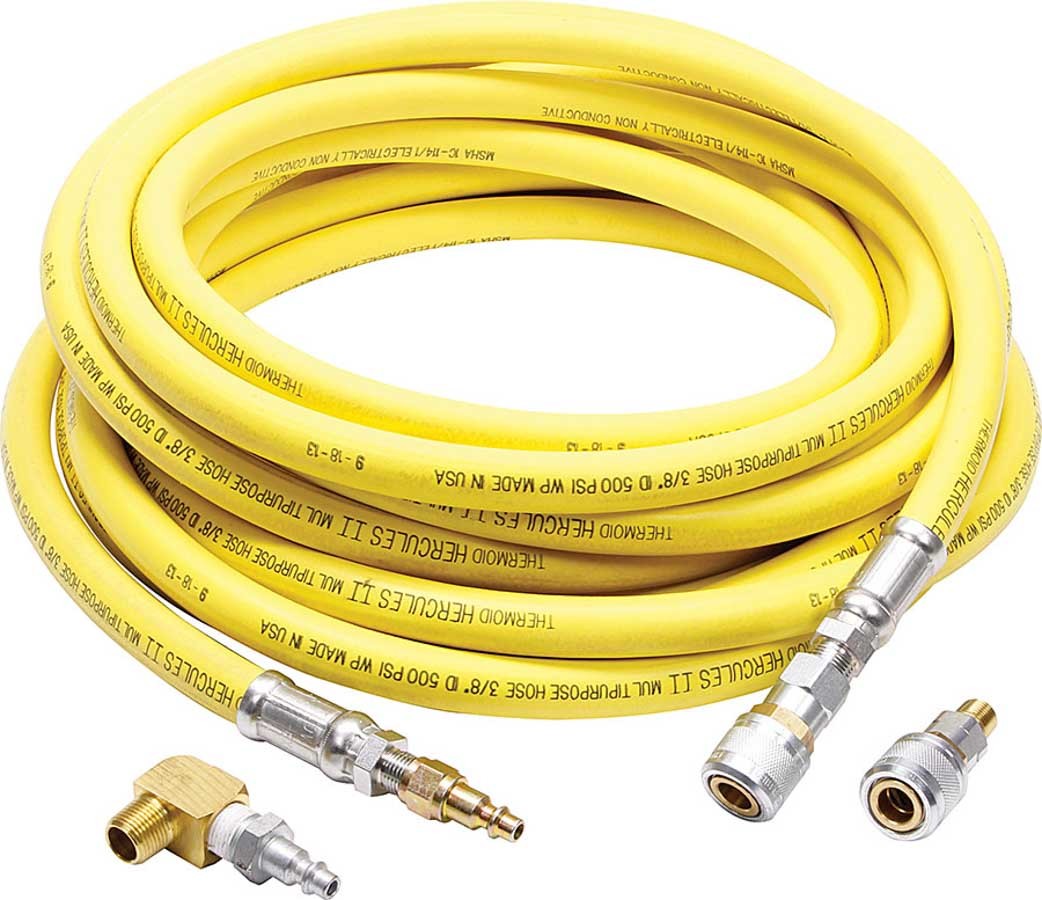 Allstar Air Hose 0.375" ID 35 ft 500 psi Fittings Included Rubber / Brass Air Jacks ALL11312