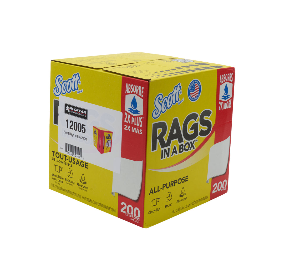 Allstar Shop Towels Scott Rags 9 x 12" Dispenser Paper White Set of 200 ALL12005