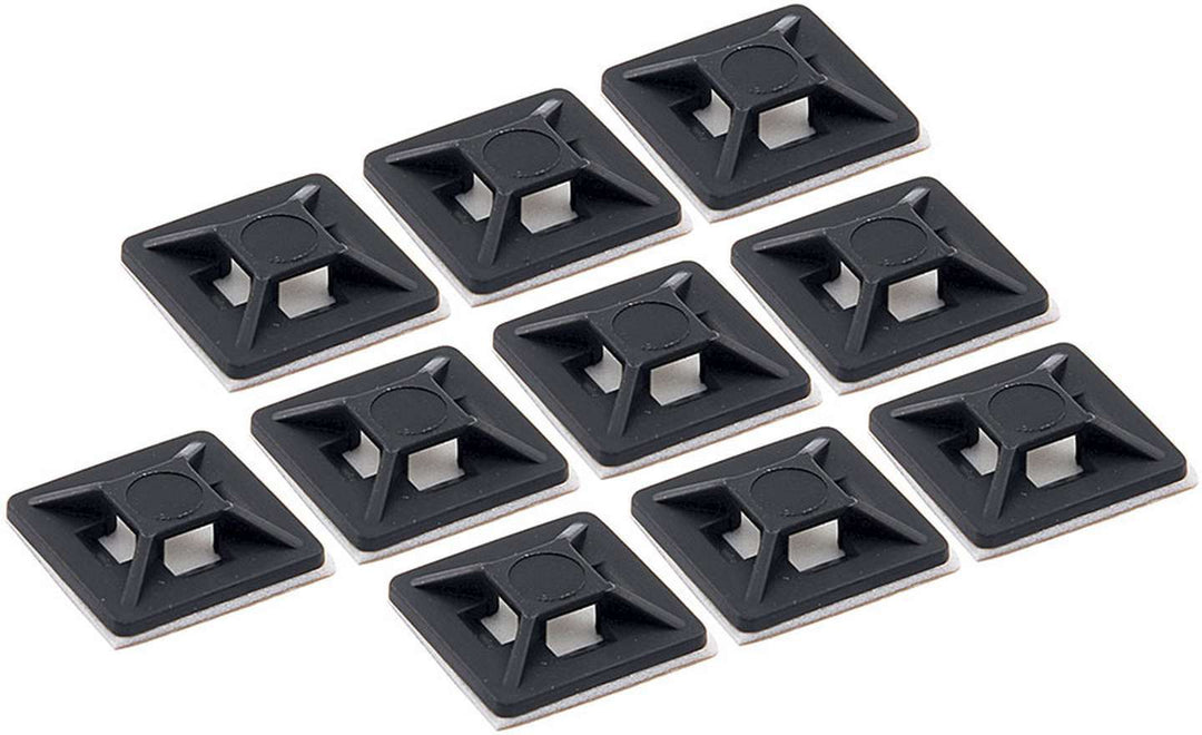 Allstar Cable Tie Mounting Base 0.75 x 0.75" Square Self Adhesive Plastic Black Set of 10 ALL14116