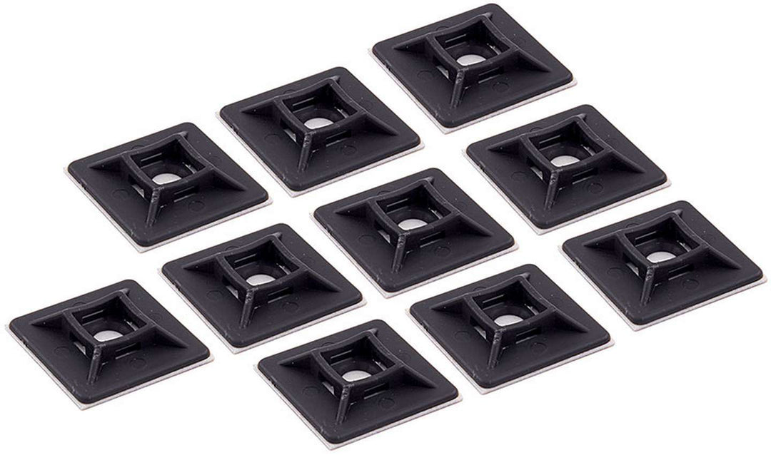 Allstar Cable Tie Mounting Base 1.125 x 1.125" Square Self Adhesive Plastic Black Set of 10 ALL14117