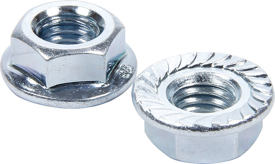 Allstar Nut Locking 7/16"-14 Thread Hex Head Serrated Flange Steel Natural Set of 10 ALL16043-10