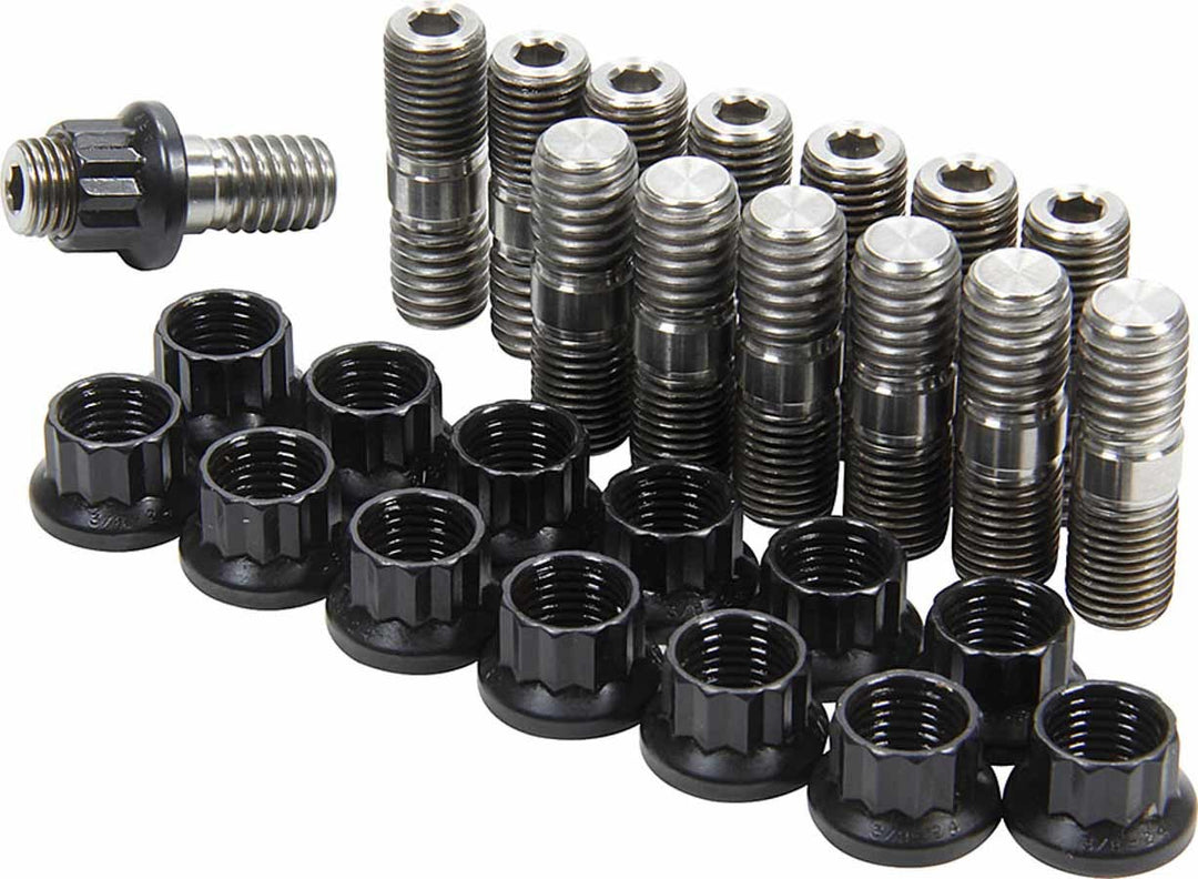 Allstar Header Stud 3/8" Diameter 1.23" 12 Point Nuts Titanium Small Block Chevy Set of 14 ALL17010