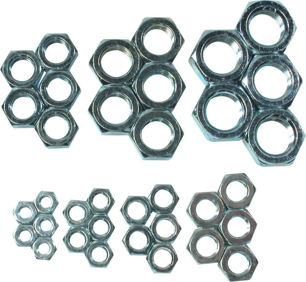 Allstar Jam Nut Assorted Sizes 1/4"-28 to 3/4"-16 Right Hand Thread Steel Zinc Oxide Kit ALL18290
