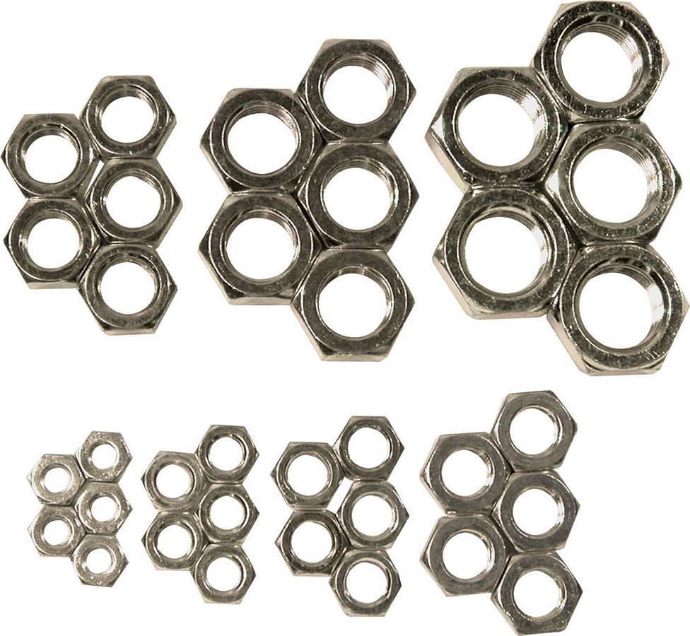 Allstar Jam Nut Assorted Sizes 1/4"-28 to 3/4"-16 Left Hand Thread Steel Zinc Oxide Kit ALL18291