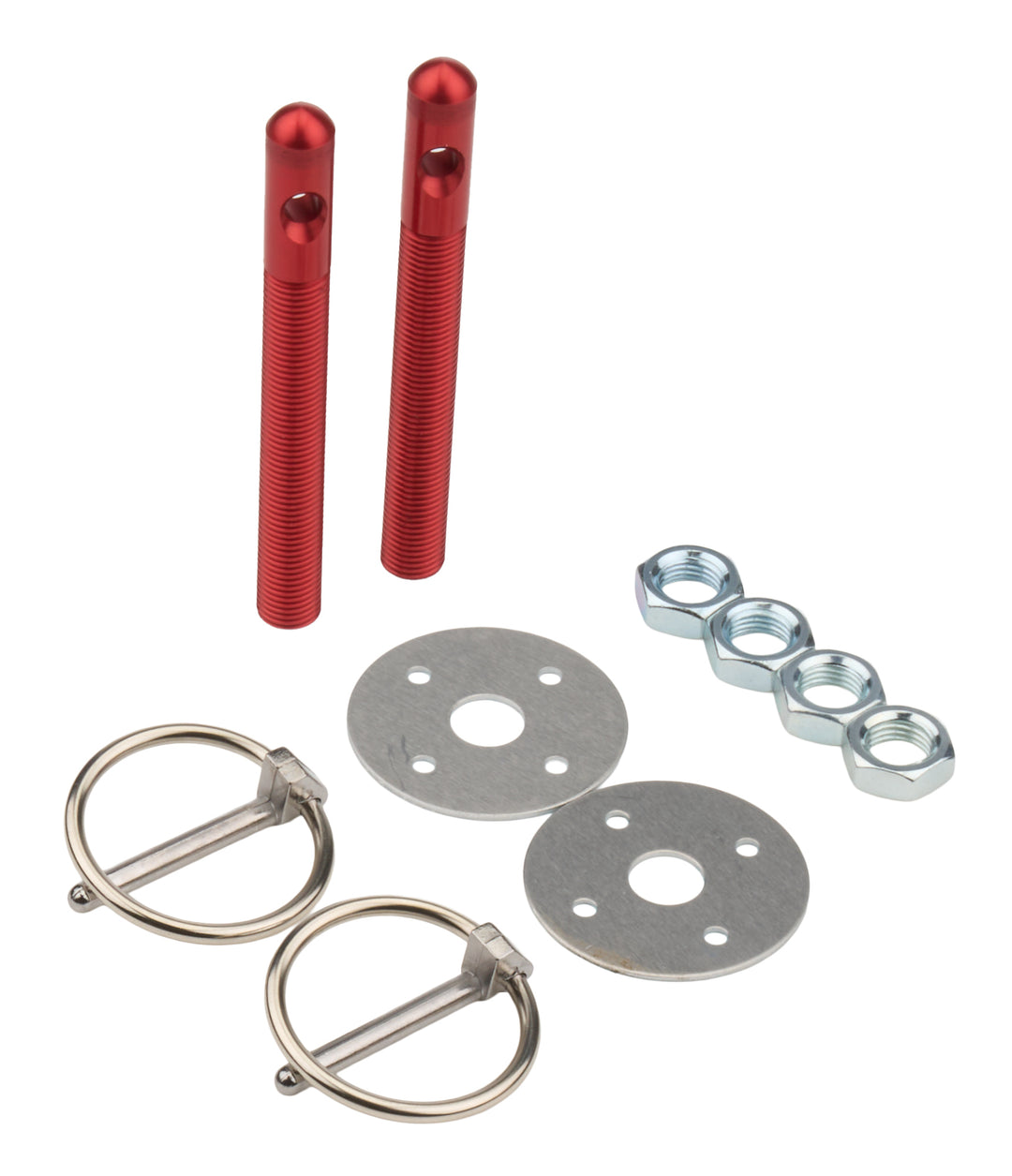 Allstar Hood Pin 0.375" OD x 3.5" 1.5" OD Scuff Plates 0.188" Torsion Clips Aluminum Red Kit ALL18481