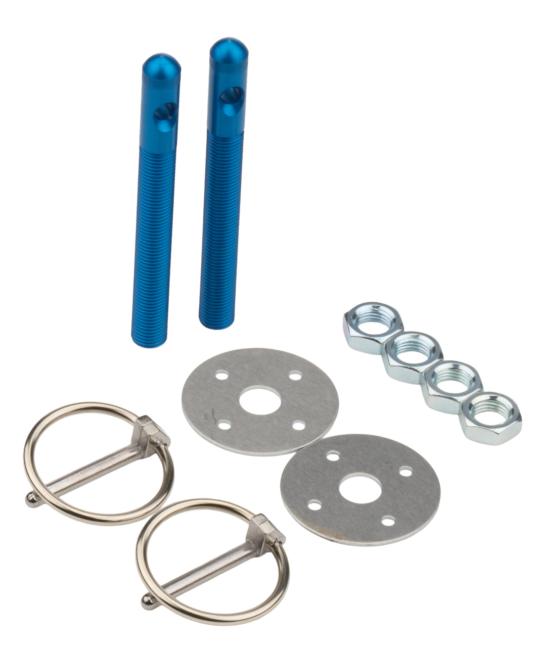 Allstar Hood Pin 0.375" OD x 3.5" 1.5" OD Scuff Plates 0.188" Torsion Clips Aluminum Blue Kit ALL18482