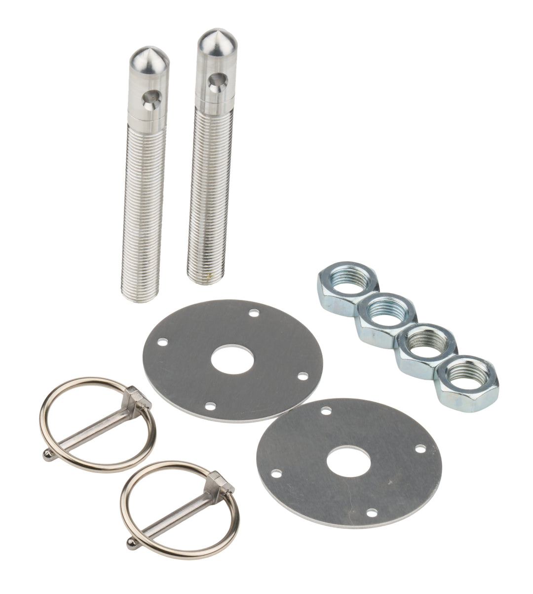 Allstar Hood Pin 0.5" OD x 4" 2.25" OD Scuff Plates 0.188" Torsion Clips Aluminum Clear Kit ALL18496