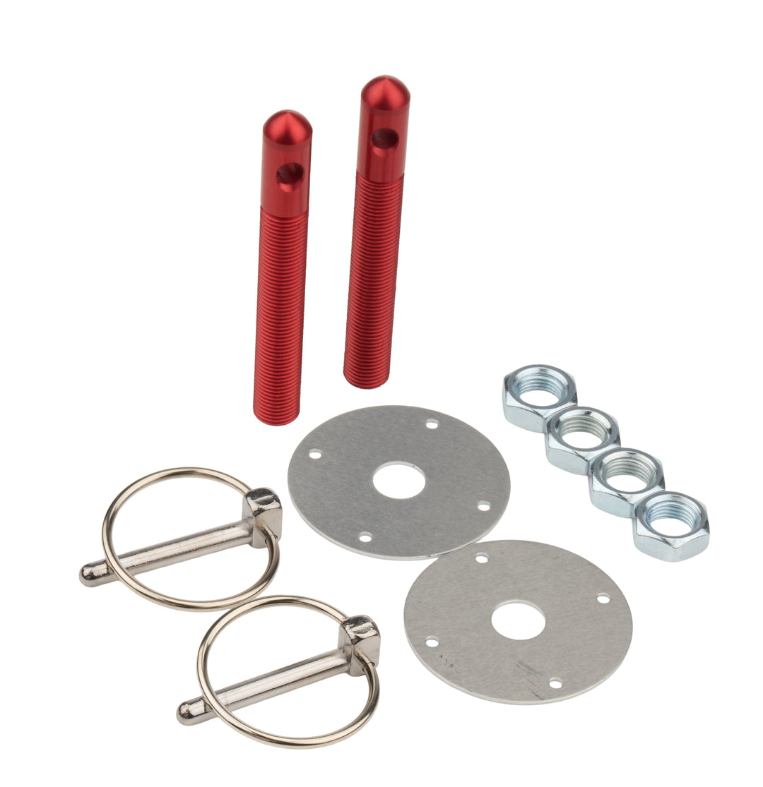 Allstar Hood Pin 0.5" OD x 4" 2.25" OD Scuff Plates 0.25" Torsion Clips Aluminum Red Kit ALL18501