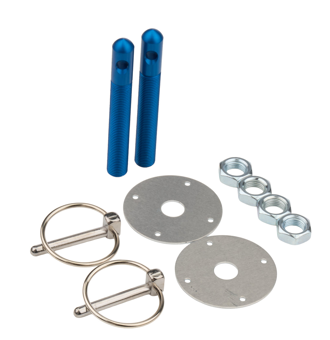 Allstar Hood Pin 0.5" OD x 4" 2.25" OD Scuff Plates 0.25" Torsion Clips Aluminum Blue Kit ALL18502