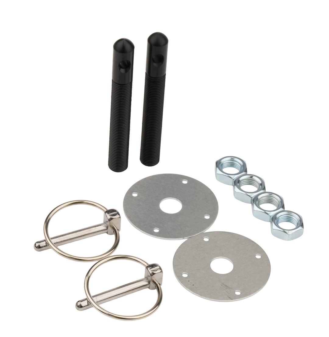Allstar Hood Pin 0.5" OD x 4" 2.25" OD Scuff Plates 0.25" Torsion Clips Aluminum Black Kit ALL18504