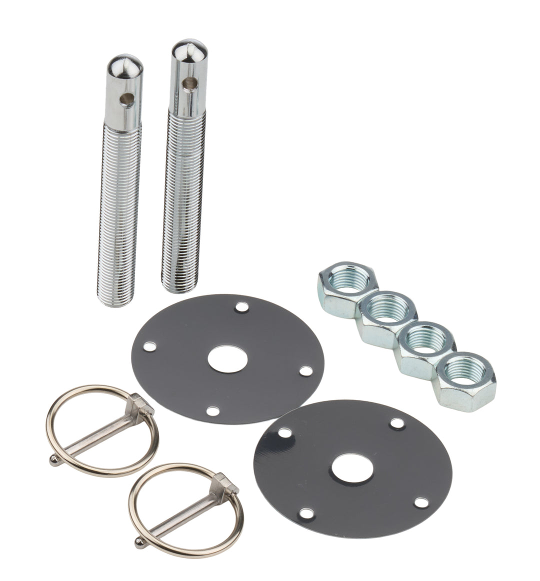 Allstar Hood Pin 0.5" OD x 4" 2.5" OD Scuff Plates 0.188" Torsion Clips Steel Chrome Kit ALL18512
