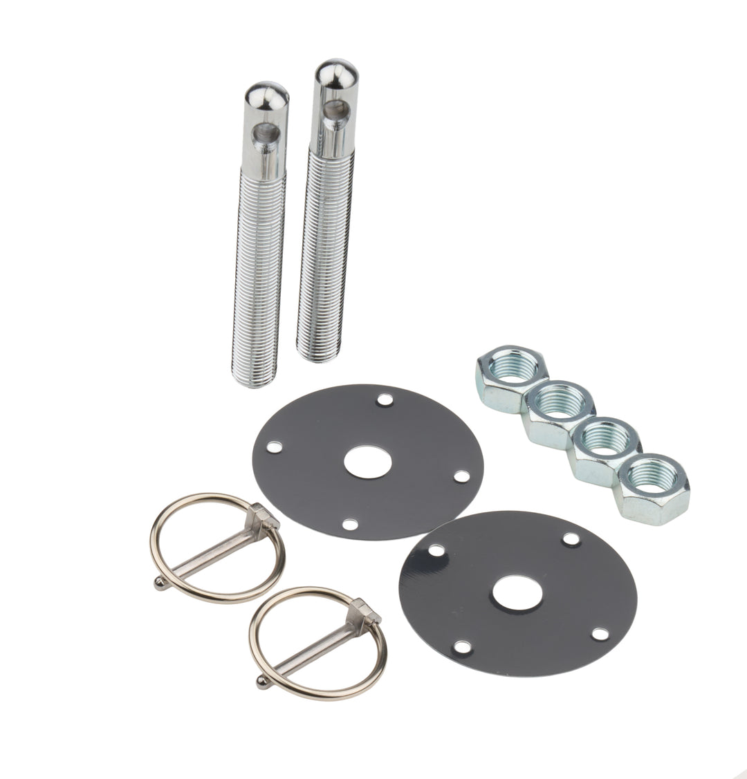 Allstar Hood Pin 0.5" OD x 4" 2.5" OD Scuff Plates 0.25" Torsion Clips Steel Chrome Kit ALL18513