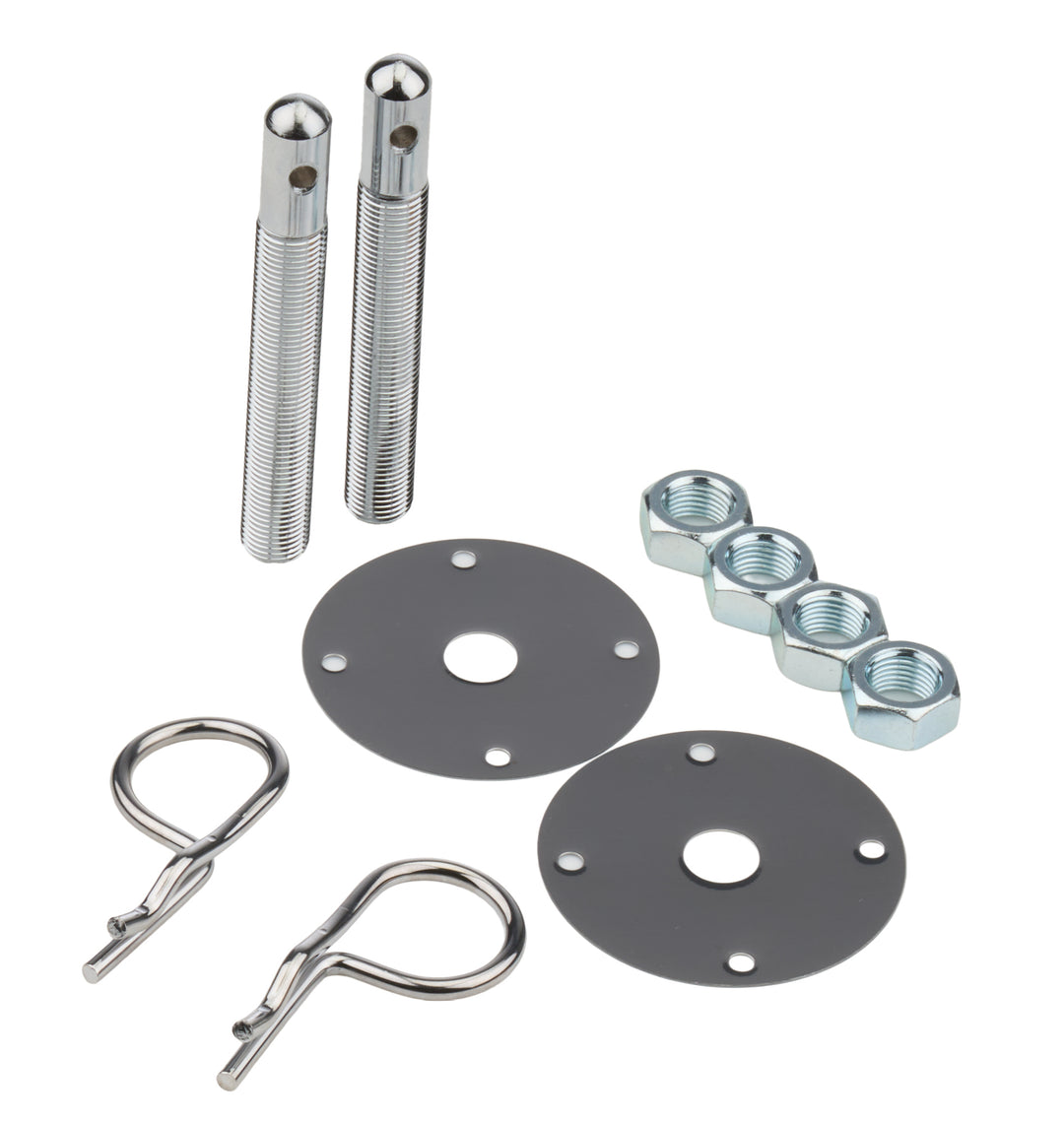 Allstar Hood Pin 0.5" OD x 4" 2.5" OD Scuff Plates 0.156 Hairpin Clips Steel Chrome Kit ALL18514