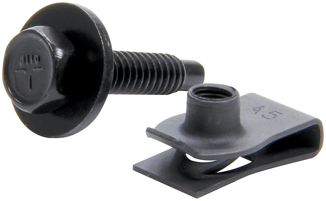 Allstar Body Bolt Kit 1/4"-20 Thread 1.125" Hex Head Bolts / Clips / Washers Steel Set of 10 ALL18558