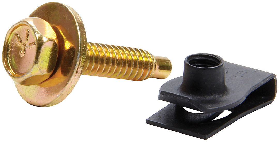Allstar Body Bolt Kit 1/4"-20 Thread 1.125" Hex Head Bolts / Clips / Washers Steel Set of 10 ALL18559