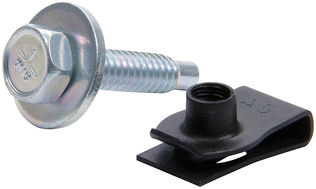 Allstar Body Bolt Kit 1/4"-20 Thread 1.125" Hex Head Bolts / Clips / Washers Steel Set of 10 ALL18656