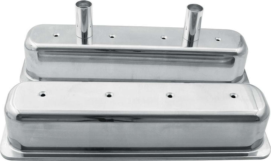 Allstar Valve Cover Tall Breather Tubes Aluminum Polished Center Bolt Small Block Chevy Pair ALL26137