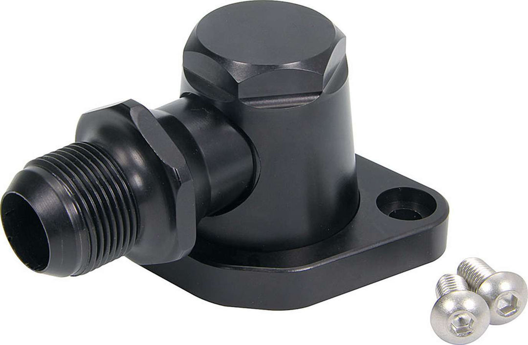 Allstar Water Neck 90 Degree 16 AN Male Inlet Swivel O-Ring Aluminum Black Anodized Chevy V8 ALL30372