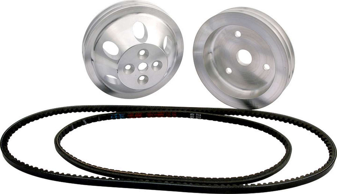 Allstar Pulley Kit 1 to 1 2 Groove V-Belt Block Mount Power Steering Aluminum Polished Small Kit ALL31080