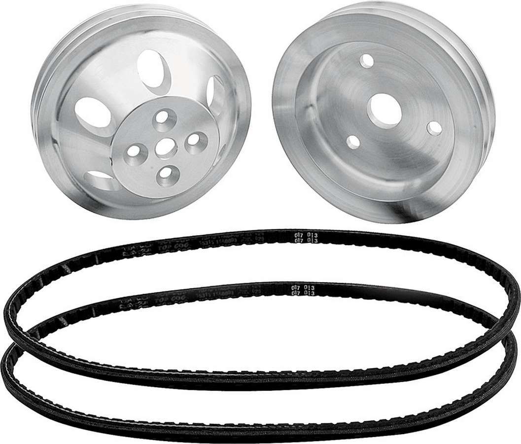 Allstar Pulley Kit 1 to 1 2 Groove V-Belt Without Power Steering Aluminum Polished Small Kit ALL31083