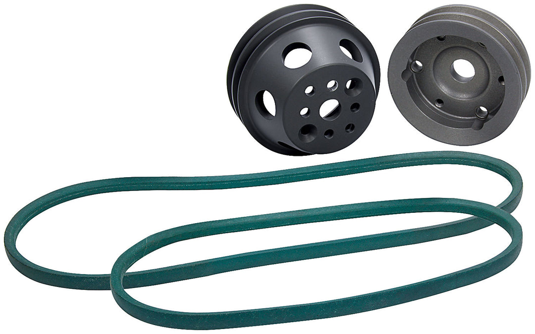 Allstar Pulley Kit 2 Groove V-Belt 30 Percent Reduction Block Mount Power Steering Aluminum Kit ALL31090