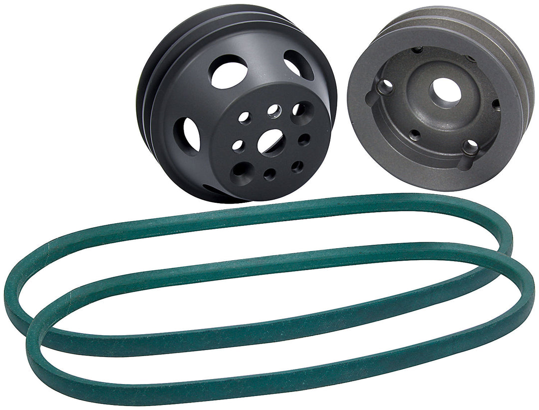 Allstar Pulley Kit 2 Groove V-Belt 30 Percent Reduction Without Power Steering Aluminum Kit ALL31093