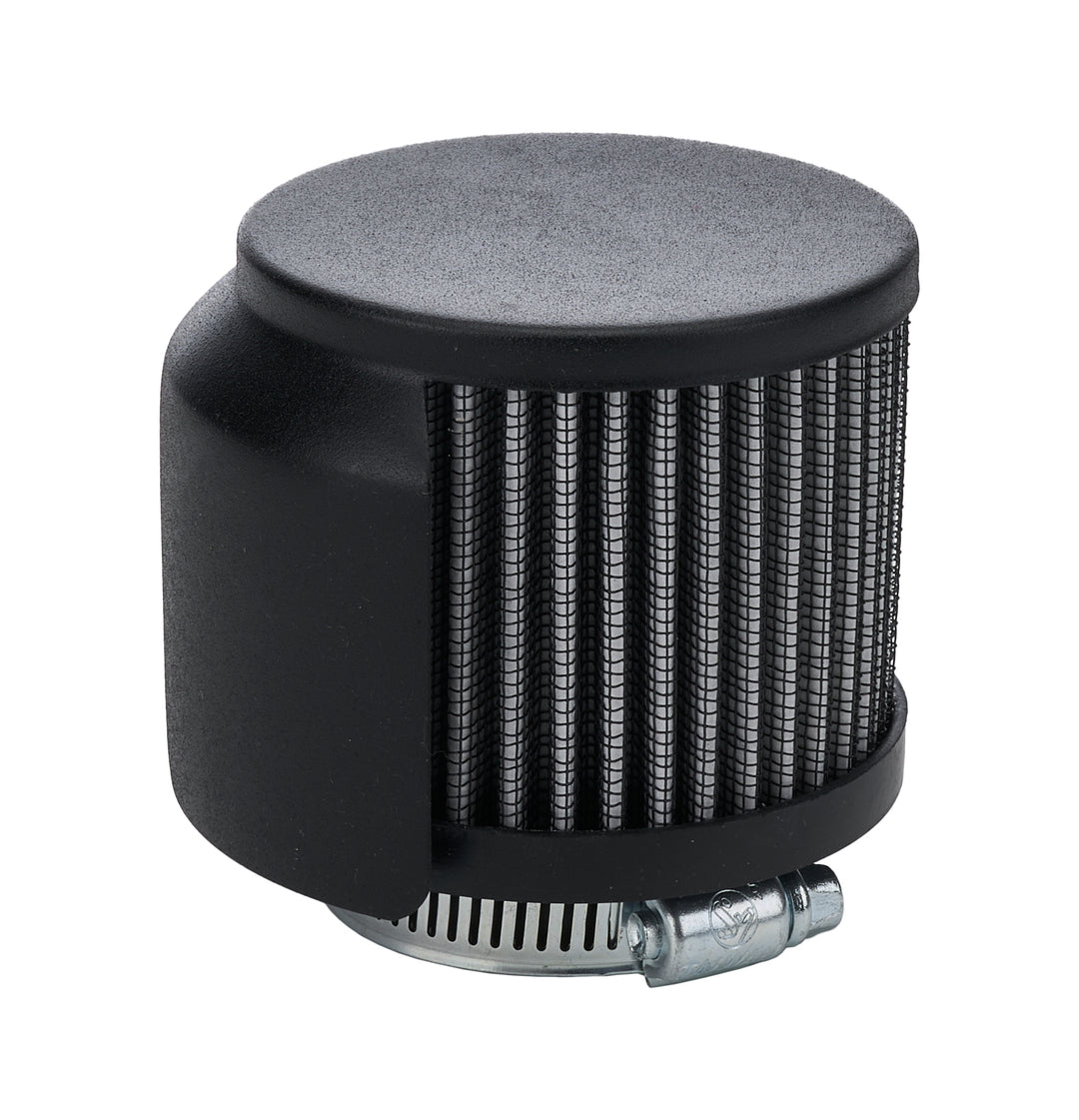 Allstar Breather Clamp-On Round 1-3/8" OD Tube Half Shielded Reusable Steel Black Powdercoat ALL36225