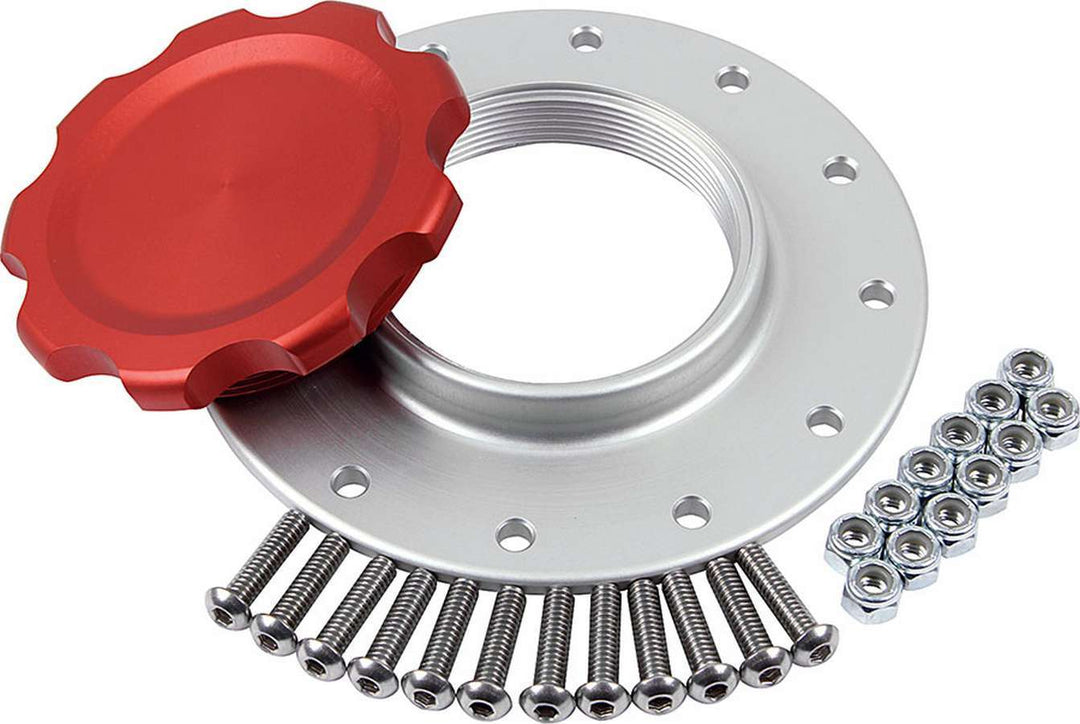 Allstar Fuel Filler Cap Assembly Screw-In Raised Cell Mount Aluminum Red Anodized 12-Bolt Kit ALL40133