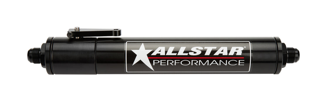 Allstar Fuel Filter In-Line Element Required 8 AN Male Inlet 8 AN Male Outlet Aluminum Black ALL40197