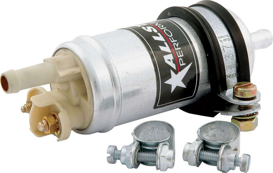 Allstar Fuel Pump Compact Electric In-Line 18 gph at 4 psi 5/16" Hose Barb Inlet / Outlet Silver ALL40320