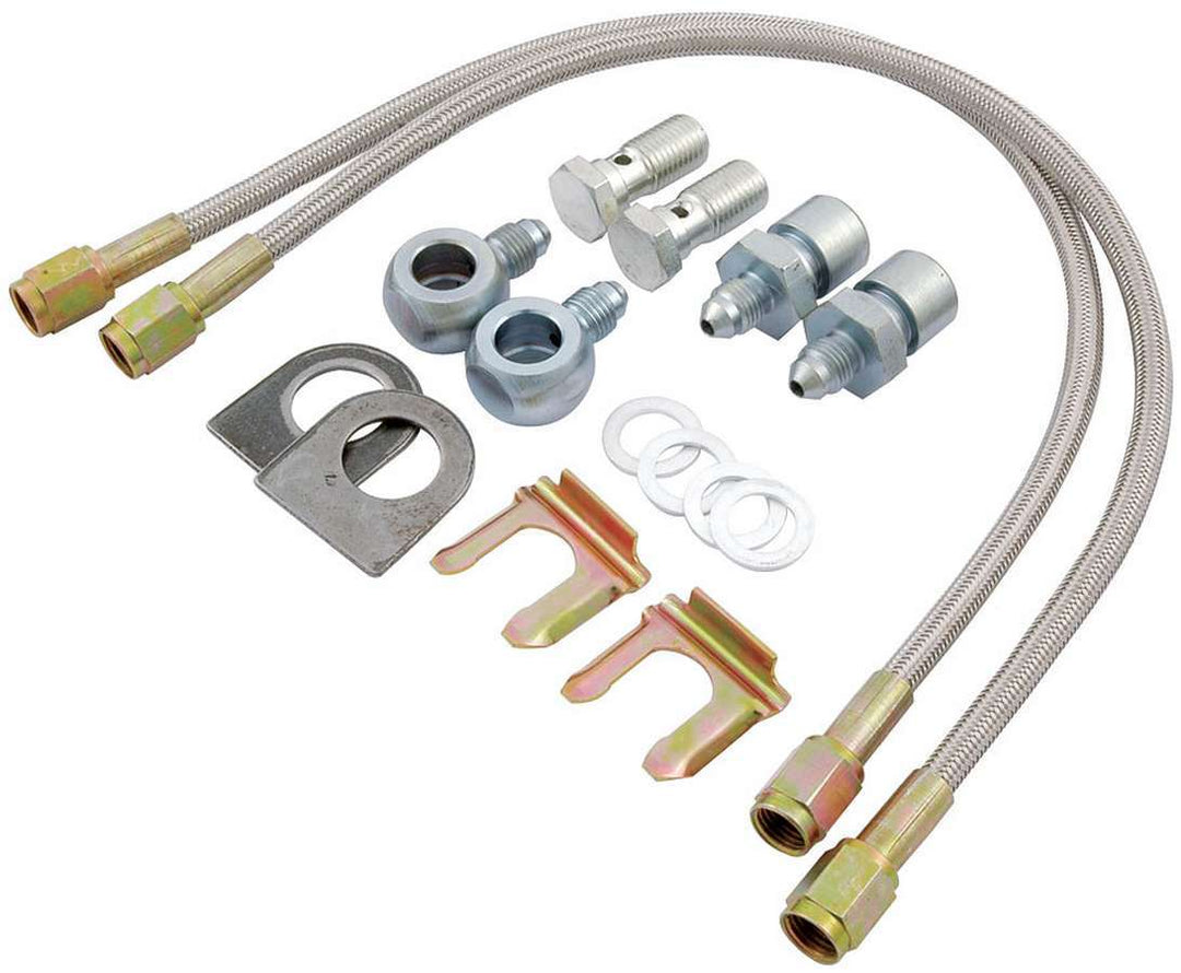 Allstar Brake Hose Kit 15" 3 AN Hose 3 AN Straight Inlet 3 AN Straight Outlet Fittings Kit ALL42027