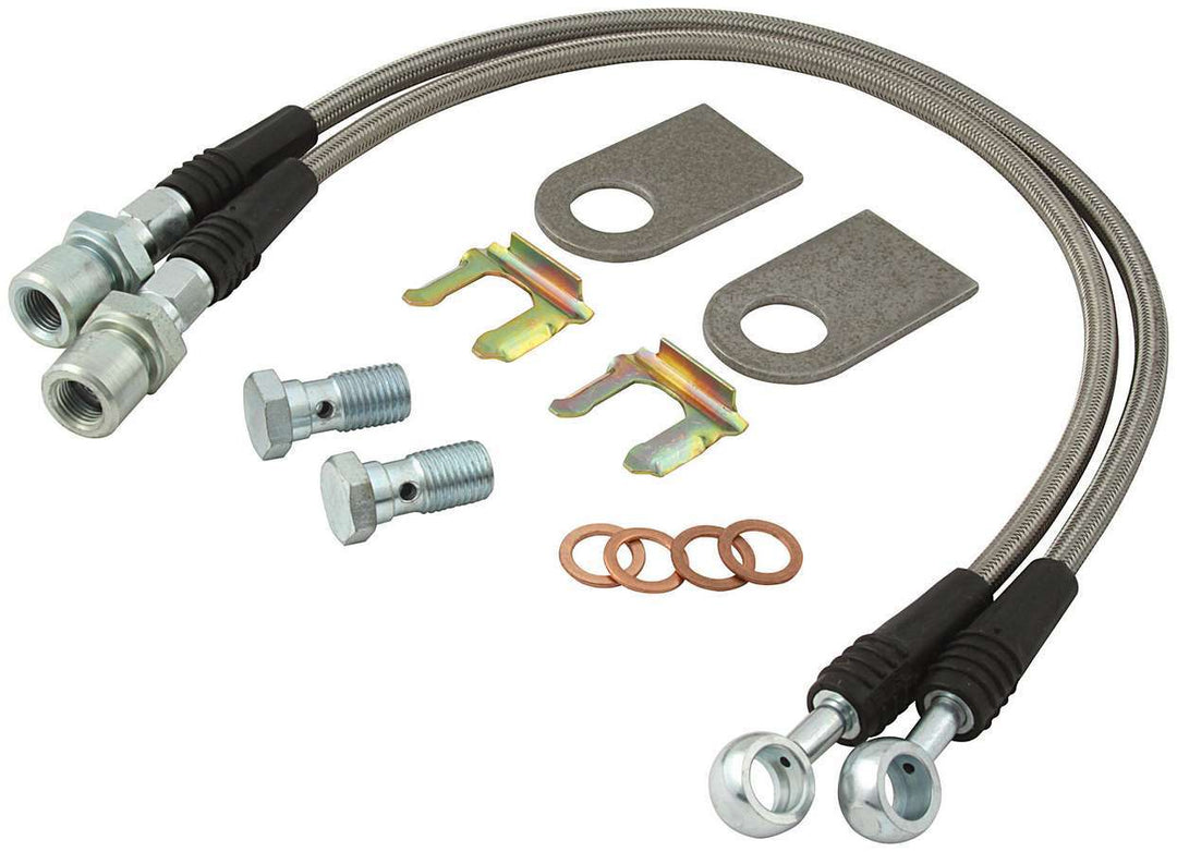 Allstar Brake Hose Kit 16" 3/8"-24 Inverted Flare Straight Inlet 7/16"-20 Banjo Straight Kit ALL42033