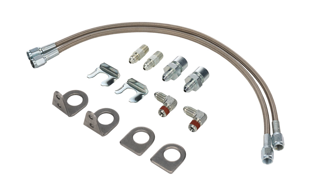Allstar Brake Hose Kit 15" 3 AN Female Inlet / Outlet Fittings / Tabs Braided Stainless Kit ALL42048