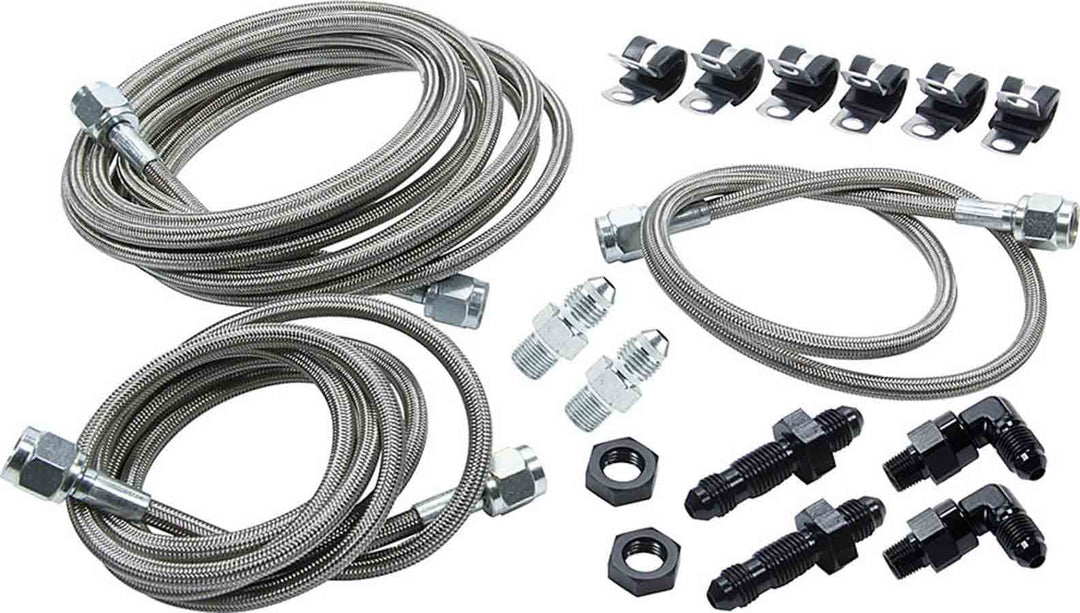 Allstar Brake Line Kit Front 3 AN Hose 4 AN Ends Fittings / Installation Hardware Braided Kit ALL42062