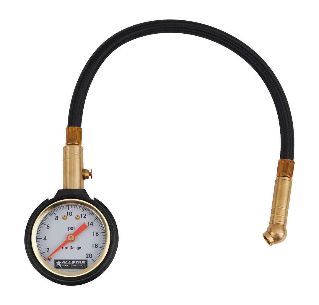 Allstar Tire Pressure Gauge 0-20 psi Analog 2" Diameter White Face 1/2 lb Increments ALL44076
